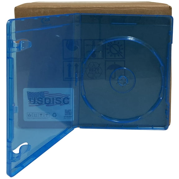 USDISC Blu-ray Cases Standard 12mm, Single 1 Disc, Clear Blue, Pack Of 10