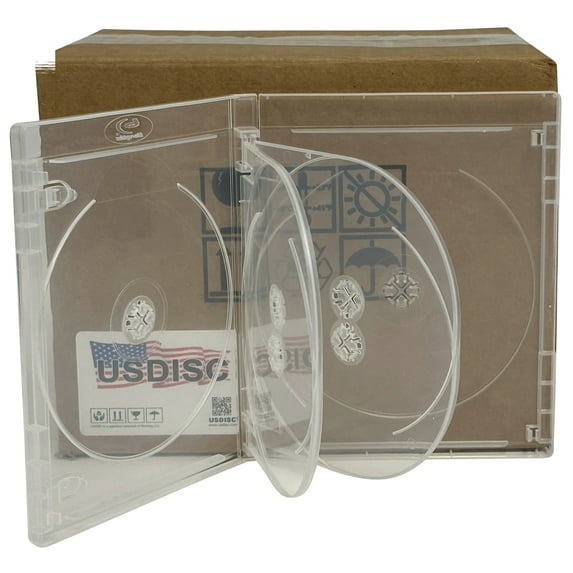 USDISC Blu-ray Cases Standard 14mm, Sextuple 6 Disc, Clear, Pack Of 100