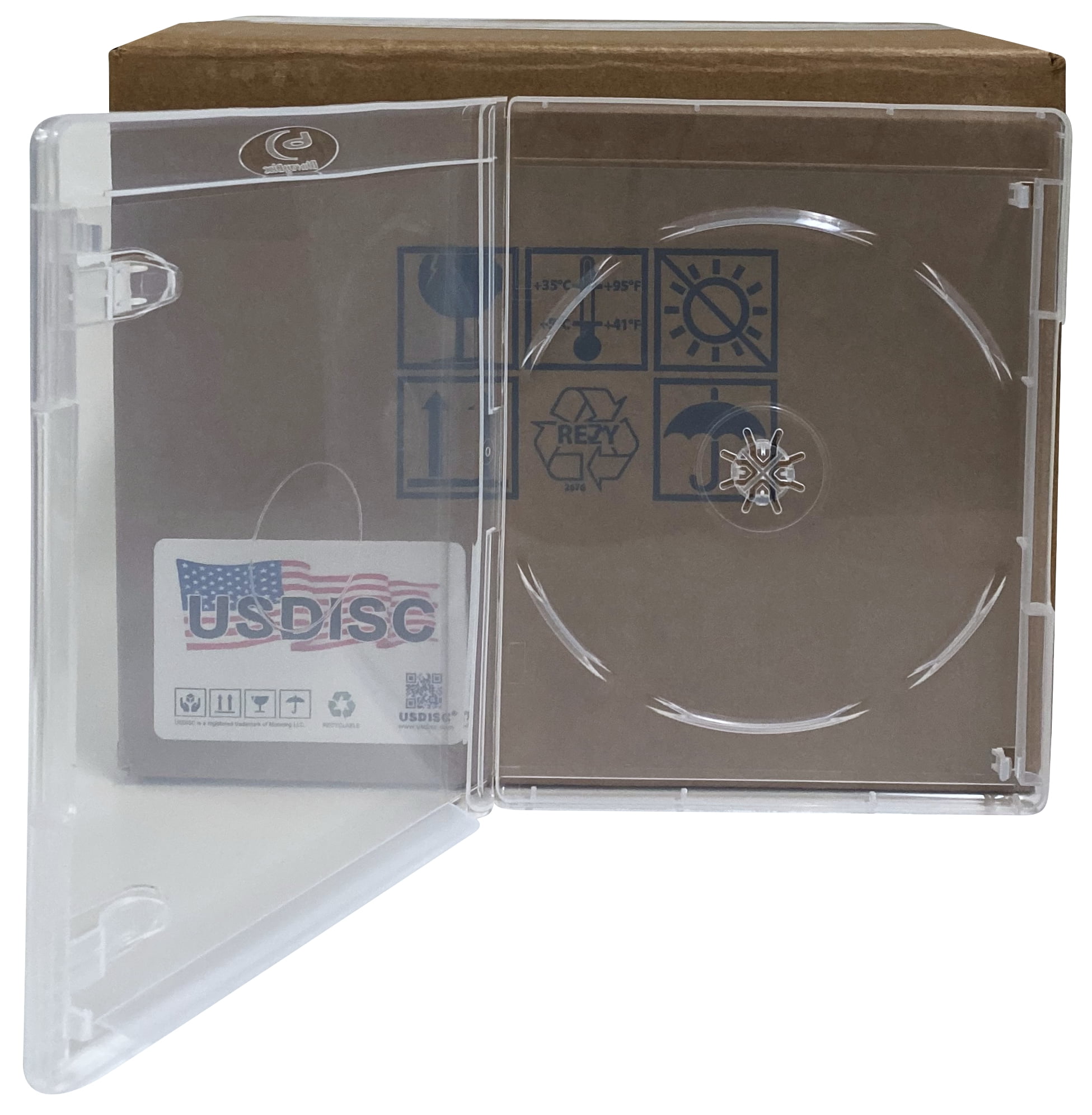 USDISC Blu-ray Cases Standard 14mm, Single 1 Disc, Clear, Pack Of 10