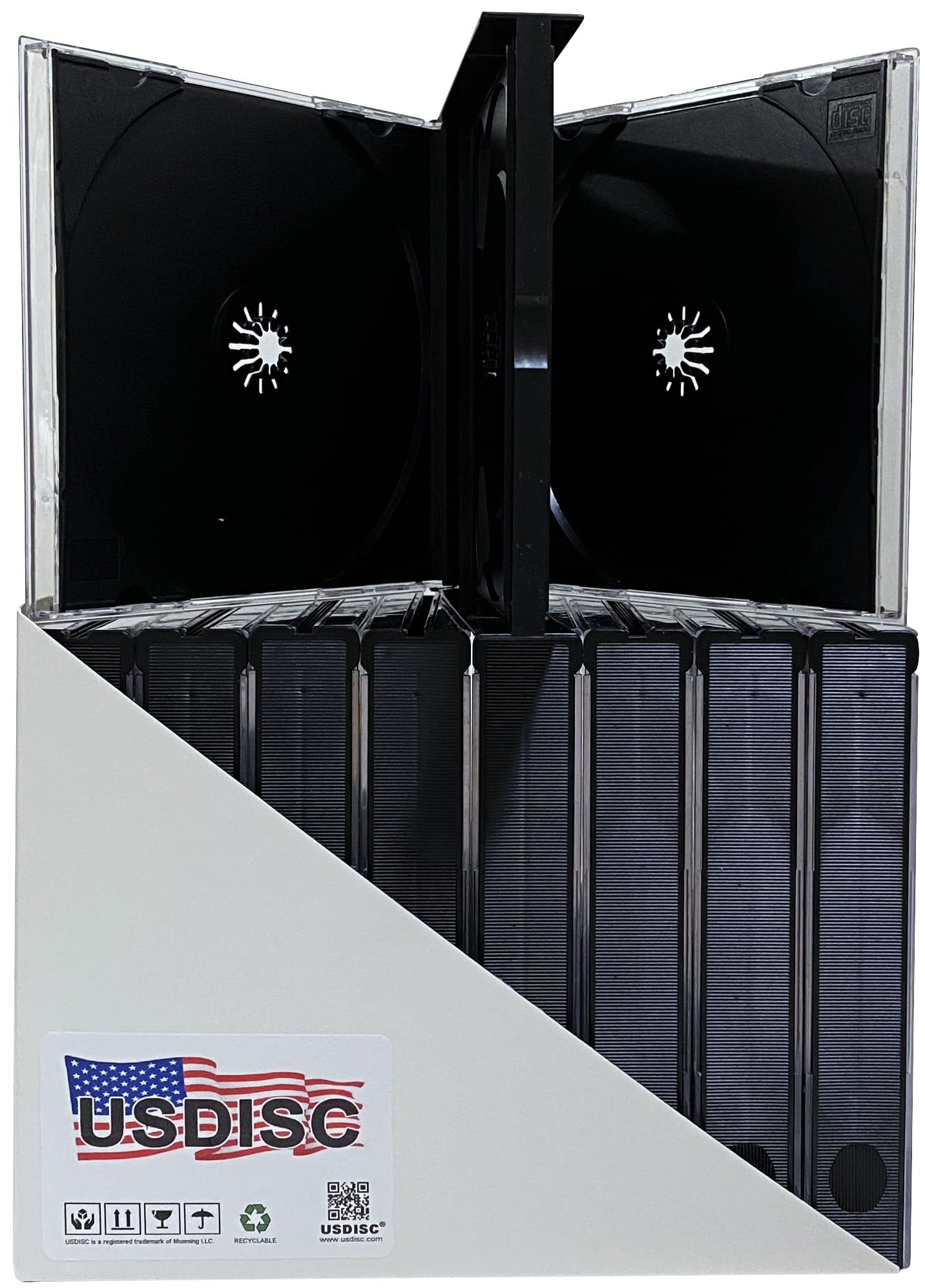 USDISC CD Jewel Cases Chubby 22mm, Quadruple 4 Disc, Black, Pack Of 200