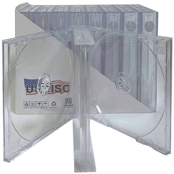USDISC CD Jewel Cases Chubby 22mm, Quadruple 4 Disc, Clear, Pack Of 50