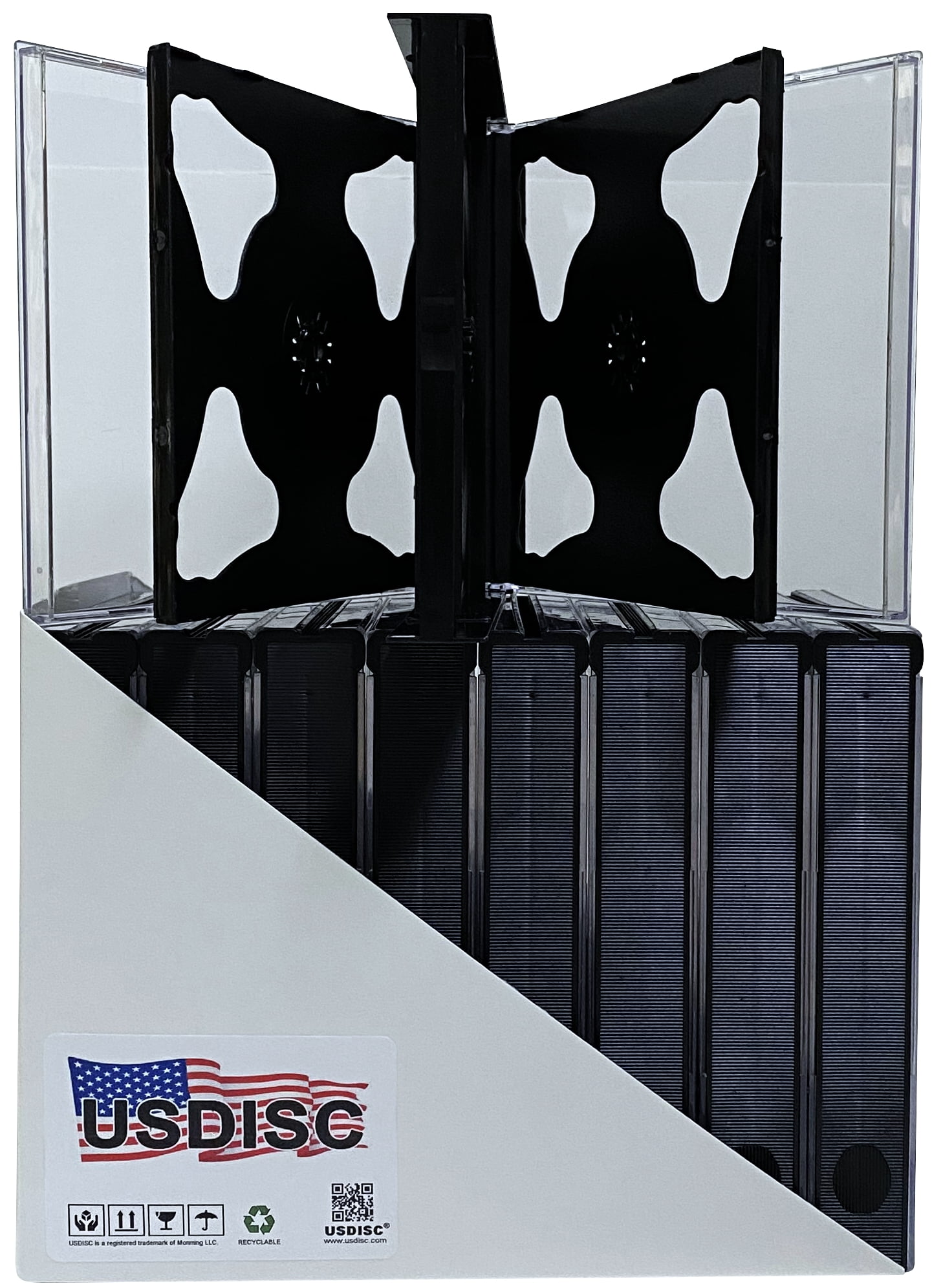 USDISC CD Jewel Cases Chubby 24mm, Quintuple 5 Disc, Black, Pack Of 25