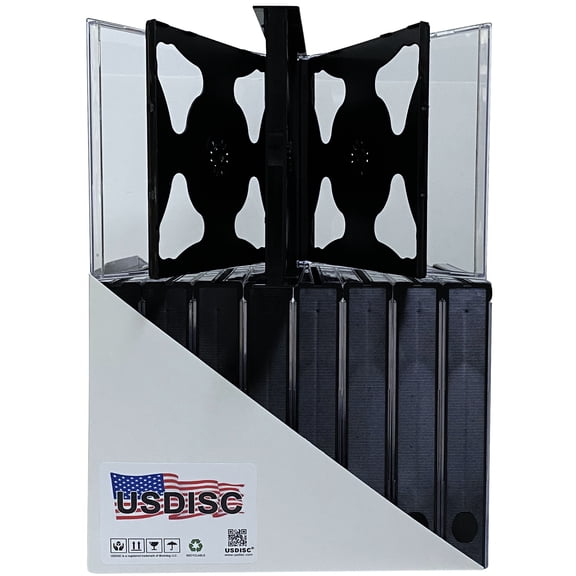 USDISC CD Jewel Cases Chubby 24mm, Sextuple 6 Disc, Black, Pack Of 25