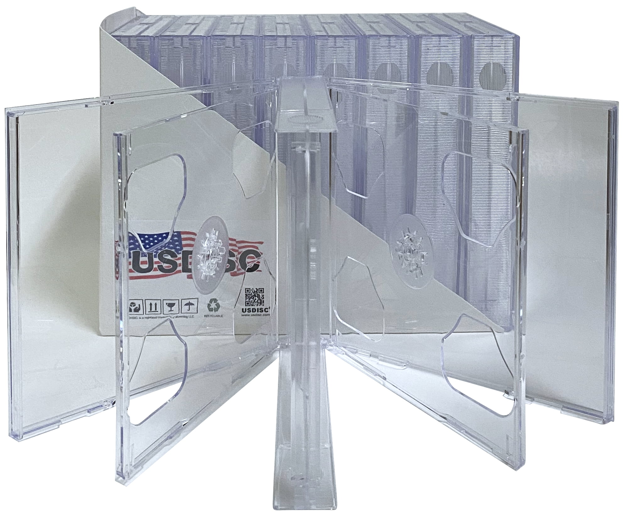 USDISC CD Jewel Cases Chubby 24mm, Sextuple 6 Disc, Clear, Pack Of 10