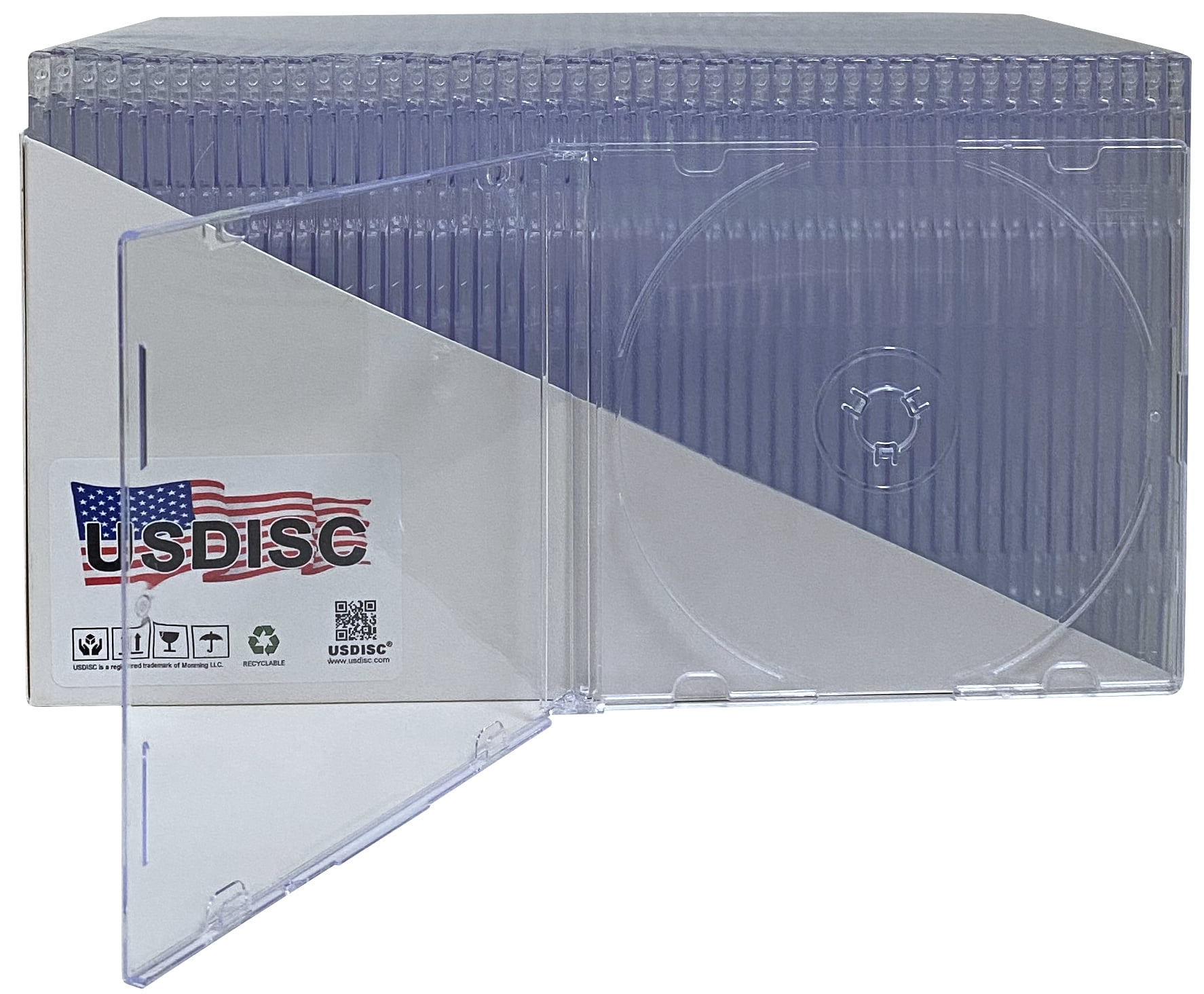 USDISC CD Jewel Cases Slimline 5.2mm, Single 1 Disc, Clear, Pack Of 100
