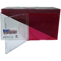 USDISC CD Jewel Cases Slimline 5.2mm, Single 1 Disc, Clear Red, Pack Of 2000