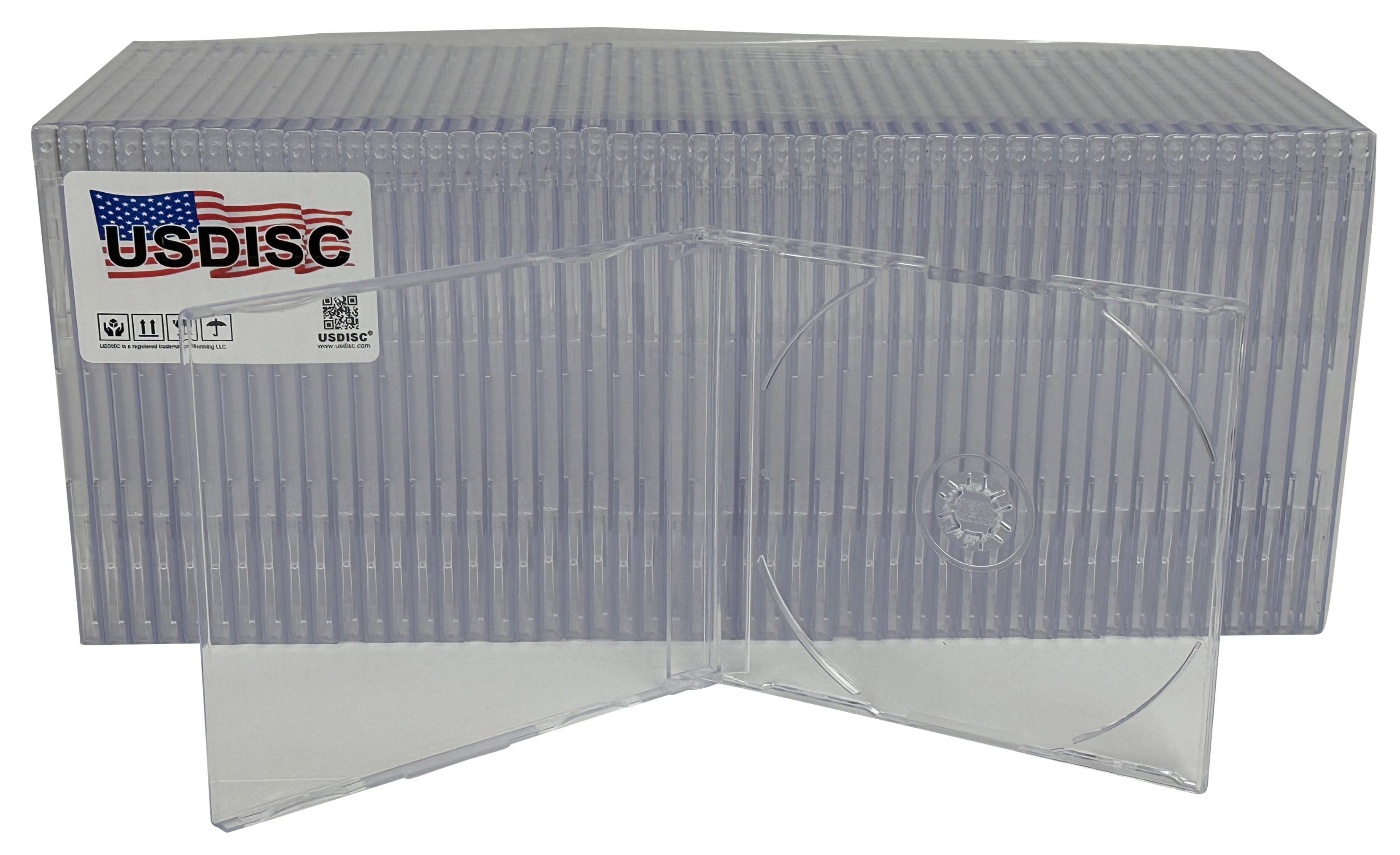 USDISC CD Jewel Cases Slimline 7.2mm, Single 1 Disc, Clear, Pack Of 100