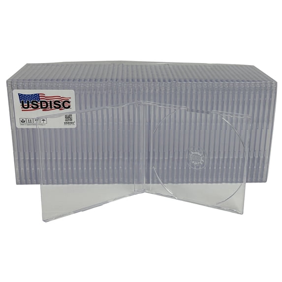 USDISC CD Jewel Cases Slimline 7.2mm, Single 1 Disc, Clear, Pack Of 25