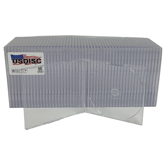 USDISC CD Jewel Cases Slimline 7.2mm, Single 1 Disc, Clear, Pack Of 50