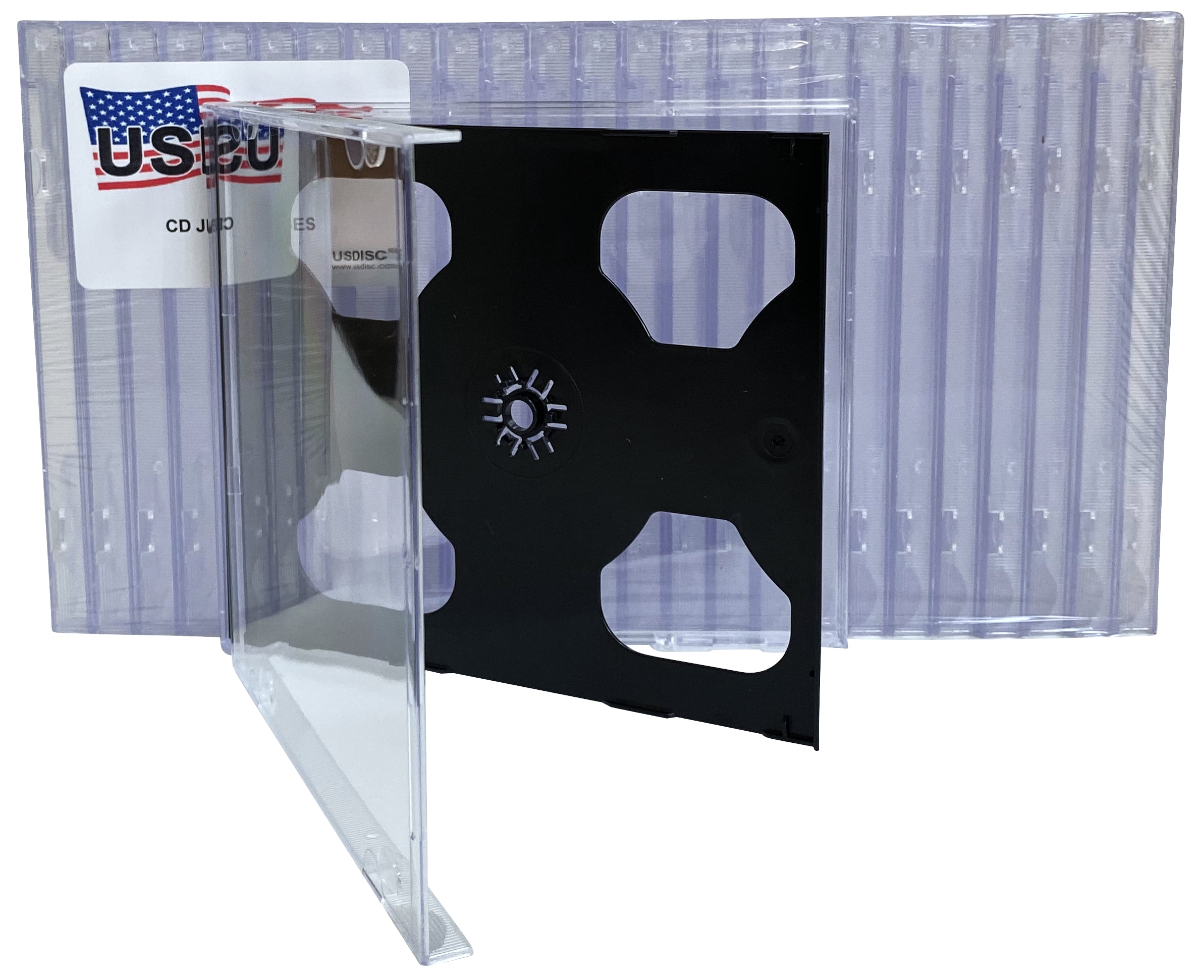 USDISC CD Jewel Cases Standard 10.4mm, Double 2 Disc, Black, Pack Of 10