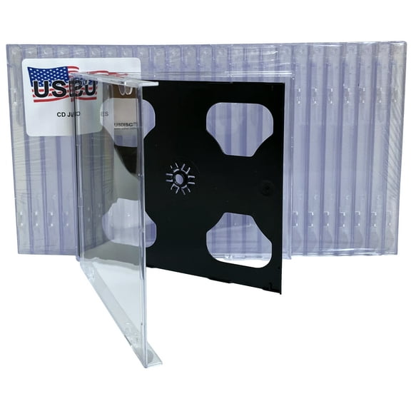 USDISC CD Jewel Cases Standard 10.4mm, Double 2 Disc, Black, Pack Of 10