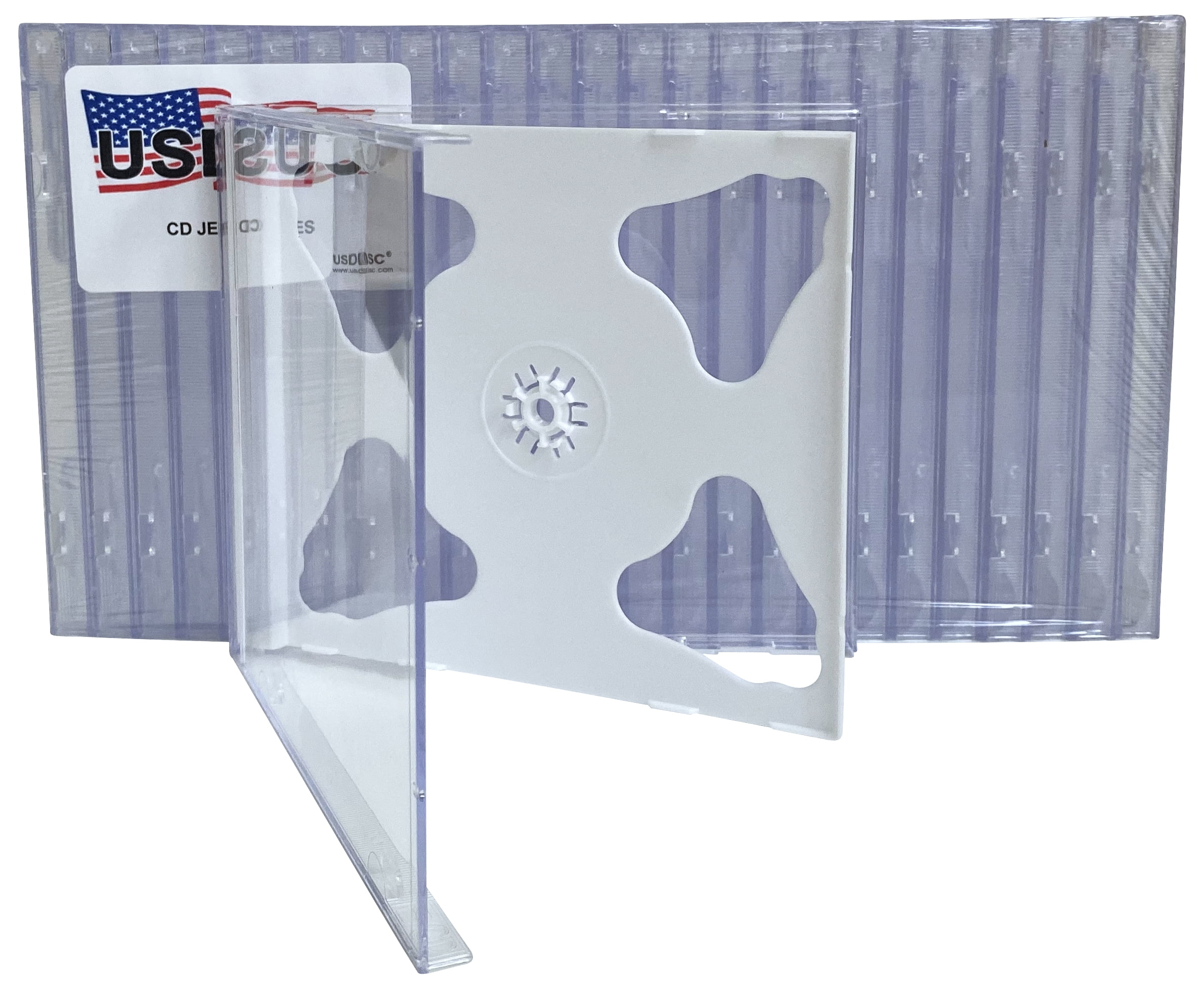 USDISC CD Jewel Cases Standard 10.4mm, Double 2 Disc, White, Pack Of 25