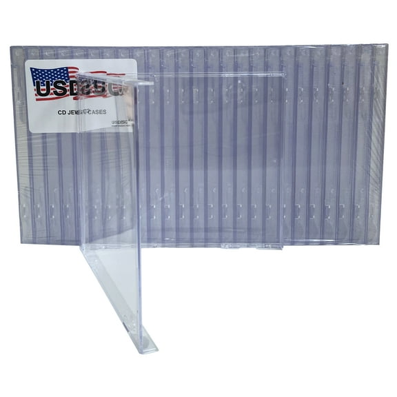USDISC CD Jewel Cases Standard 10.4mm No Tray, Single 1 Disc, Clear, Pack Of 10
