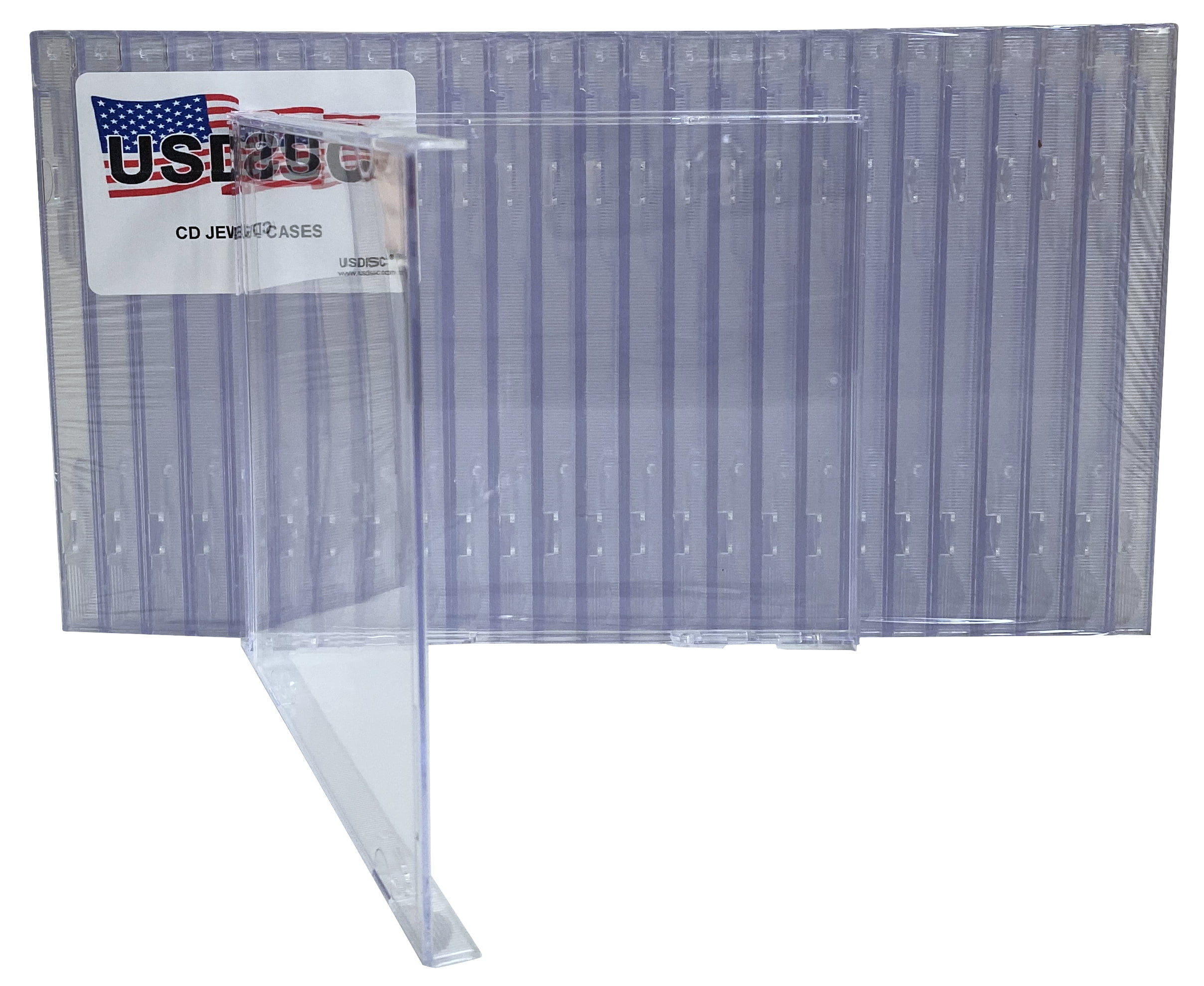 USDISC CD Jewel Cases Standard 10.4mm No Tray, Single 1 Disc, Clear, Pack Of 200