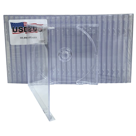 USDISC CD Jewel Cases Standard 10.4mm, Single 1 Disc, Clear, Pack Of 25