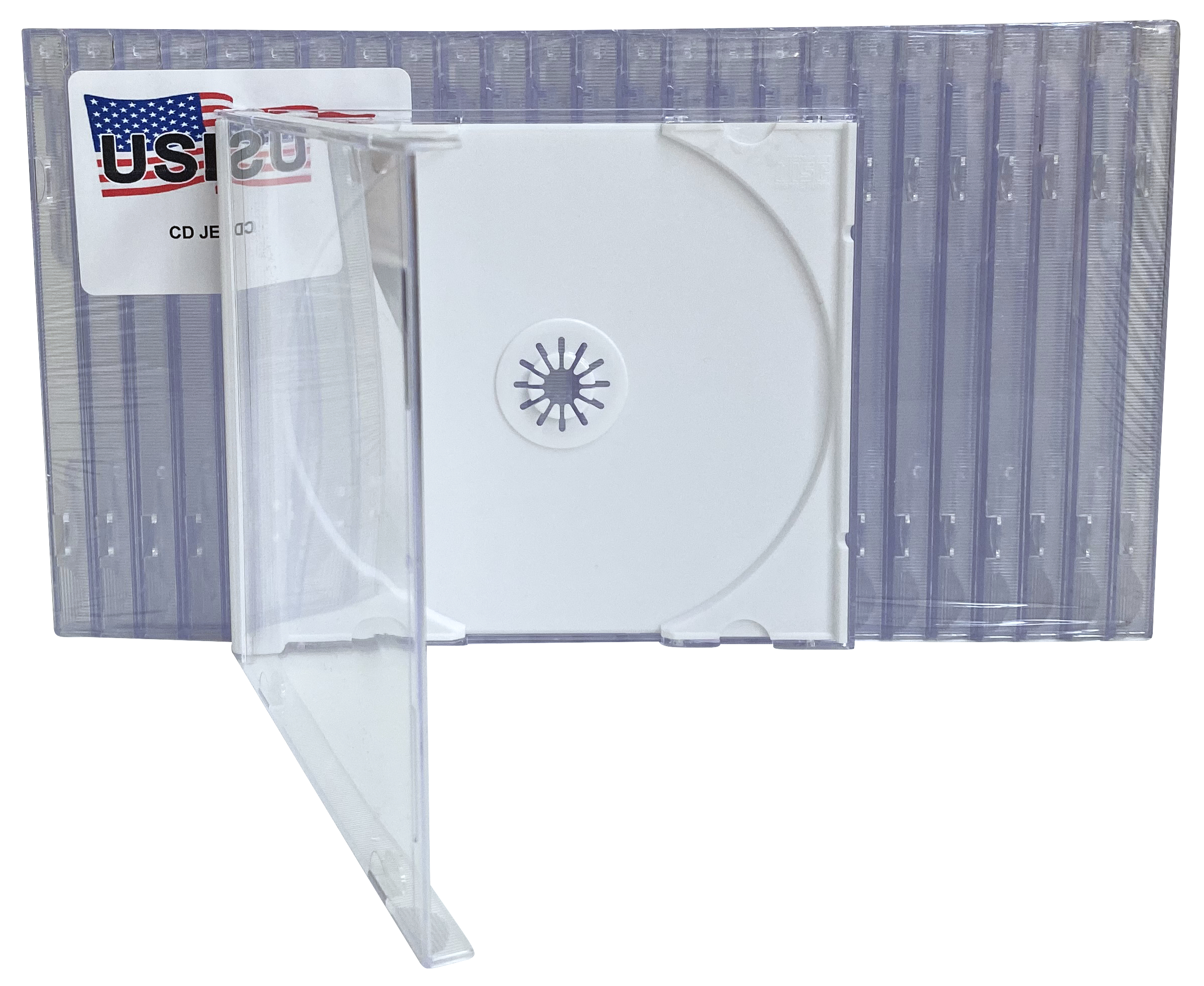 USDISC CD Jewel Cases Standard 10.4mm, Single 1 Disc, White, Pack Of 100