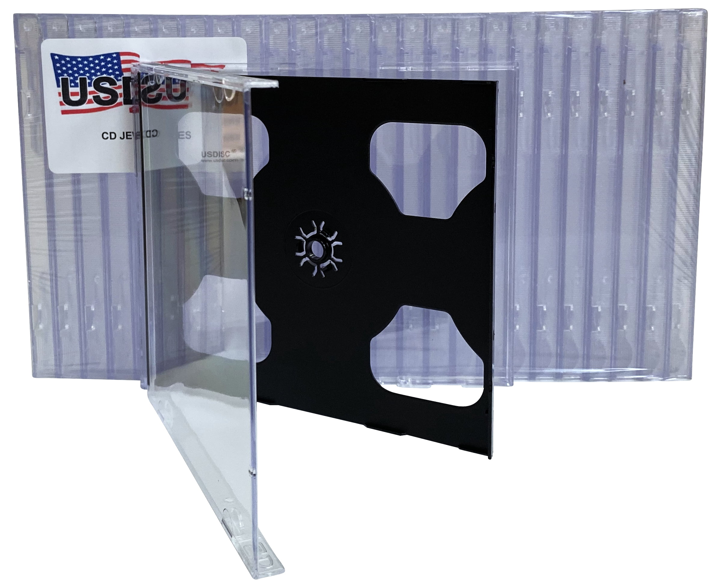 USDISC CD Jewel Cases Standard 10.4mm, Triple 3 Disc, Black, Pack Of 10