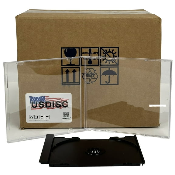 USDISC CD Jewel Cases Standard 10.4mm Unassembled, Single 1 Disc, Black, Pack Of 10