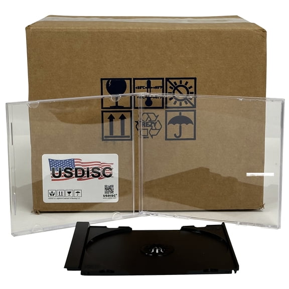 USDISC CD Jewel Cases Standard 10.4mm Unassembled, Single 1 Disc, Black, Pack Of 50