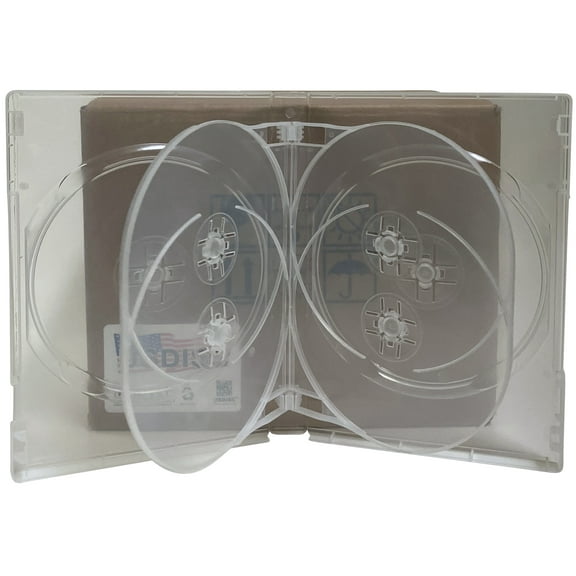 USDISC DVD Cases Chubby 22mm Economy, Sextuple 6 Disc, Clear, Pack Of 10