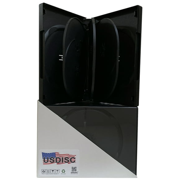 USDISC DVD Cases Chubby 27mm Economy, Octuple 8 Disc, Black, Pack Of 5