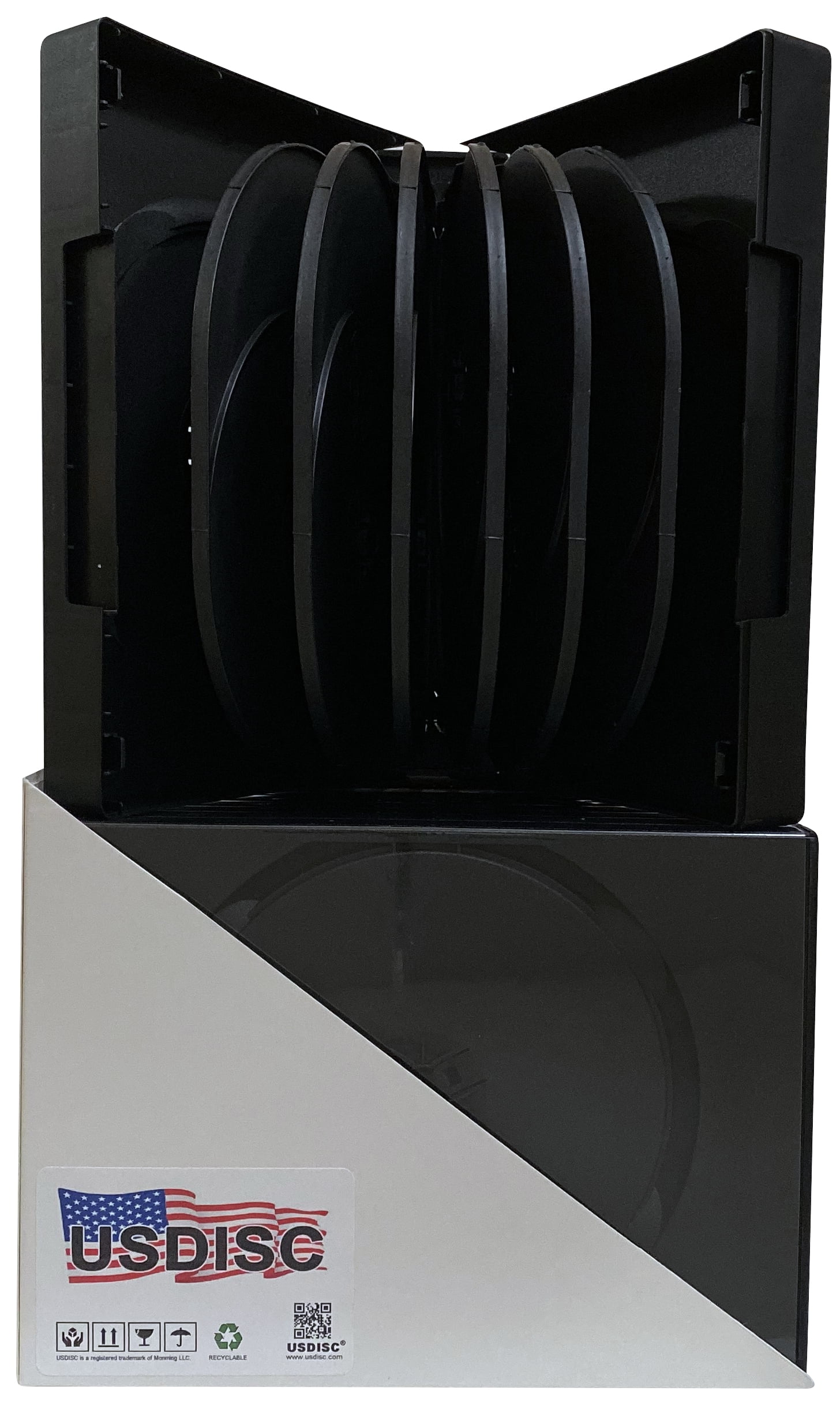 USDISC DVD Cases Chubby 45mm Economy, Quattuordecuple 14 Disc, Black, Pack Of 5