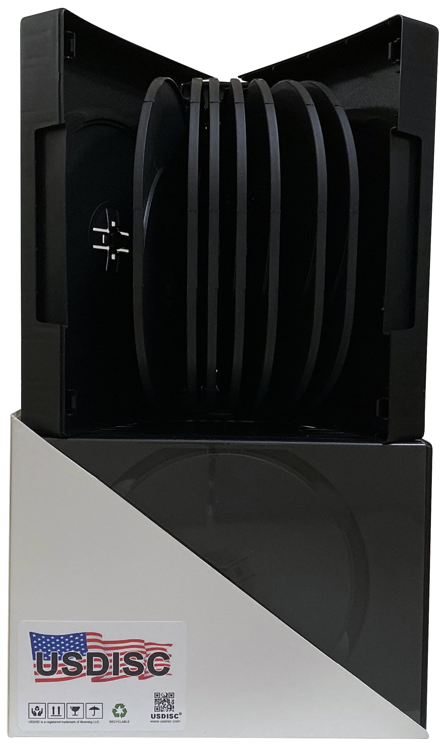 USDISC DVD Cases Chubby 51mm Economy, Sexdecuple 16 Disc, Black, Pack Of 10