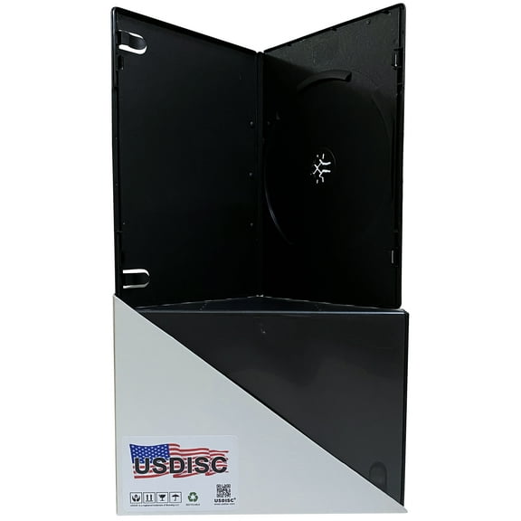 USDISC DVD Cases Slimline 7mm Economy, Single 1 Disc, Black, Pack Of 100