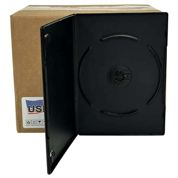 USDISC DVD Cases Slimline 7mm Premium, Single 1 Disc, Black, Pack Of 25