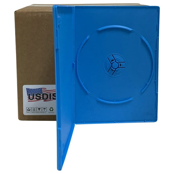 USDISC DVD Cases Slimline 7mm Premium, Single 1 Disc, Blue, Pack Of 10