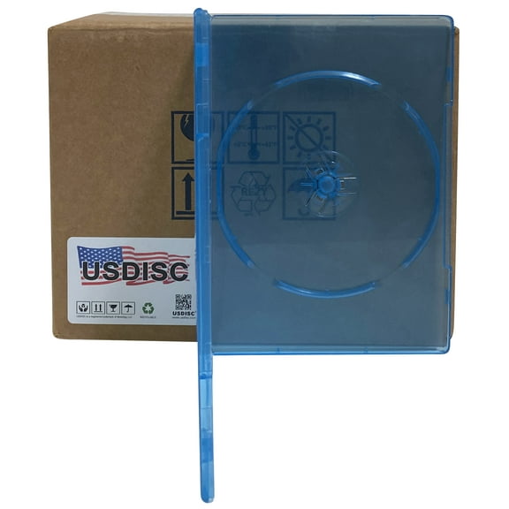 USDISC DVD Cases Slimline 7mm Premium, Single 1 Disc, Clear Blue, Pack Of 10