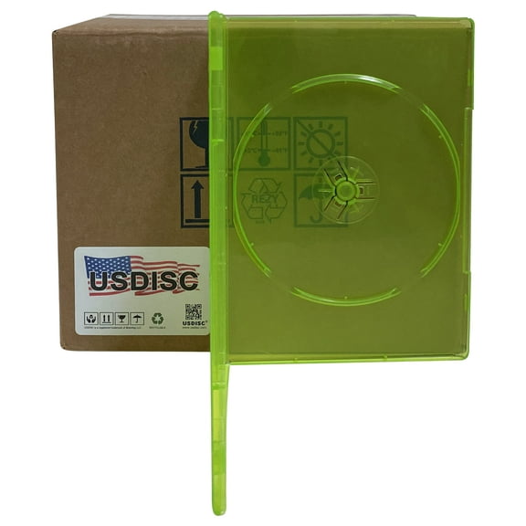 USDISC DVD Cases Slimline 7mm Premium, Single 1 Disc, Clear Green, Pack Of 100