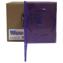 USDISC DVD Cases Slimline 7mm Premium, Single 1 Disc, Clear Purple, Pack Of 10