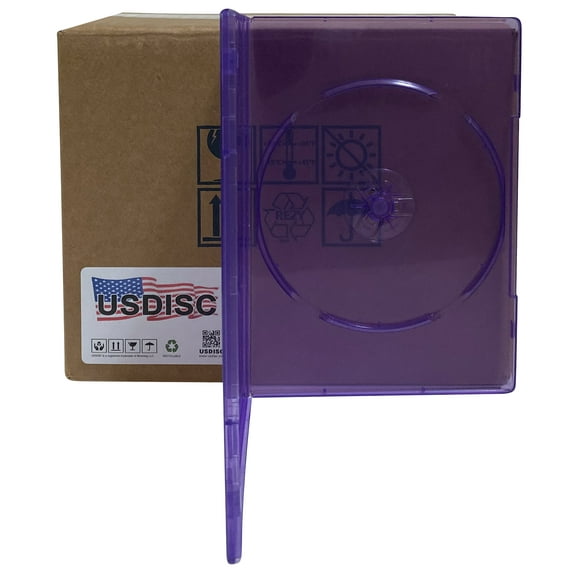 USDISC DVD Cases Slimline 7mm Premium, Single 1 Disc, Clear Purple, Pack Of 10