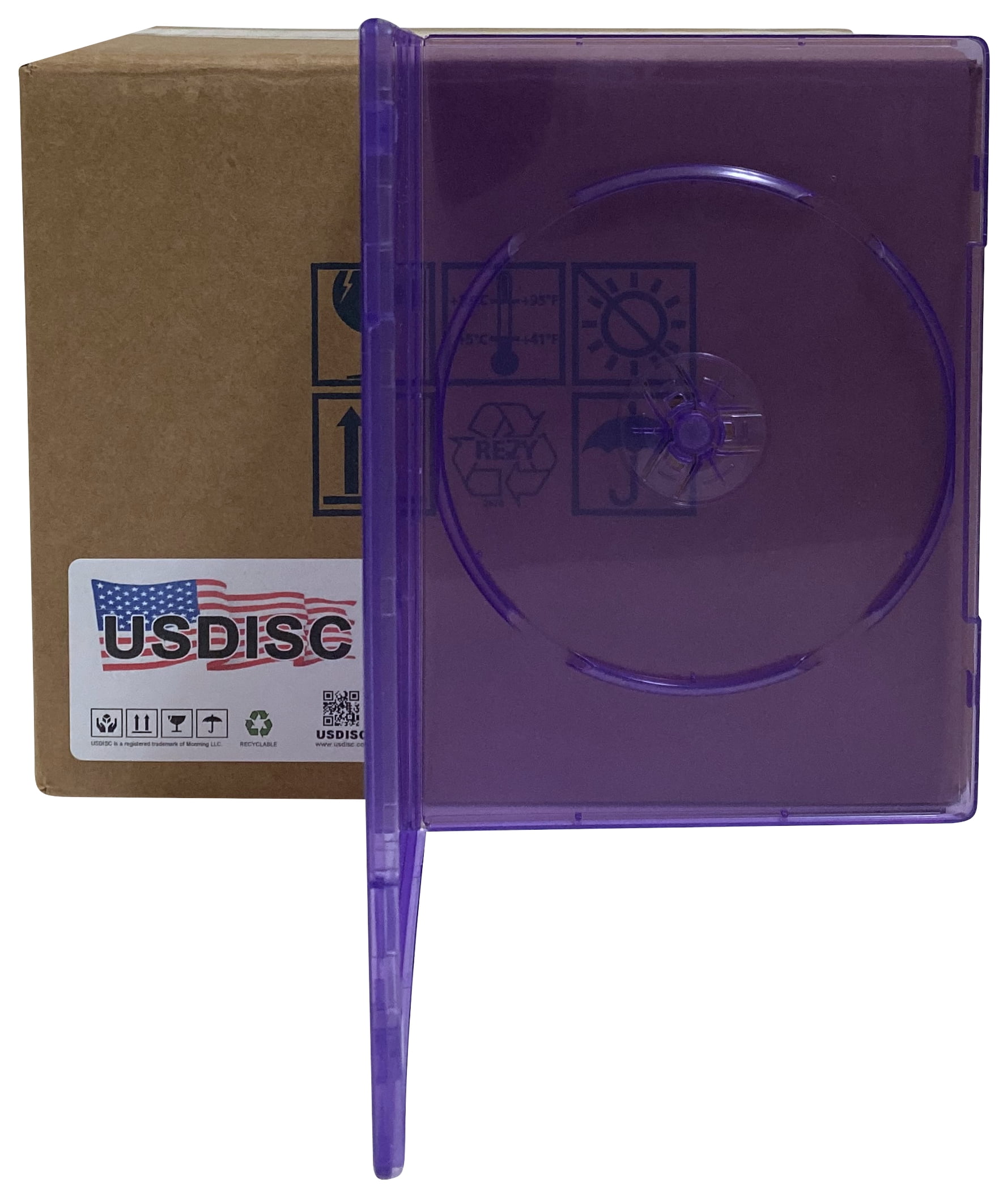 USDISC DVD Cases Slimline 7mm Premium, Single 1 Disc, Clear Purple, Pack Of 25