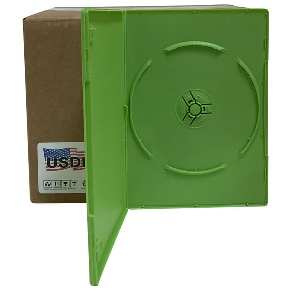 USDISC DVD Cases Slimline 7mm Premium, Single 1 Disc, Green, Pack Of 25