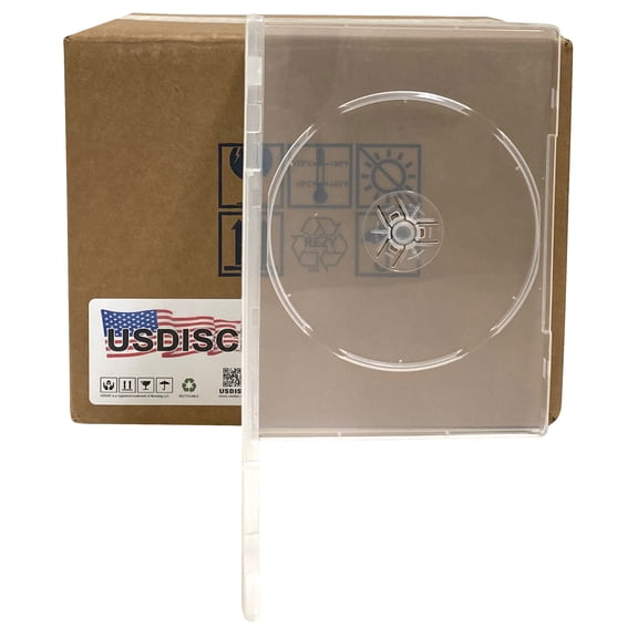 USDISC DVD Cases Slimline 7mm Premium, Single 1 Disc, Super Clear, Pack Of 10