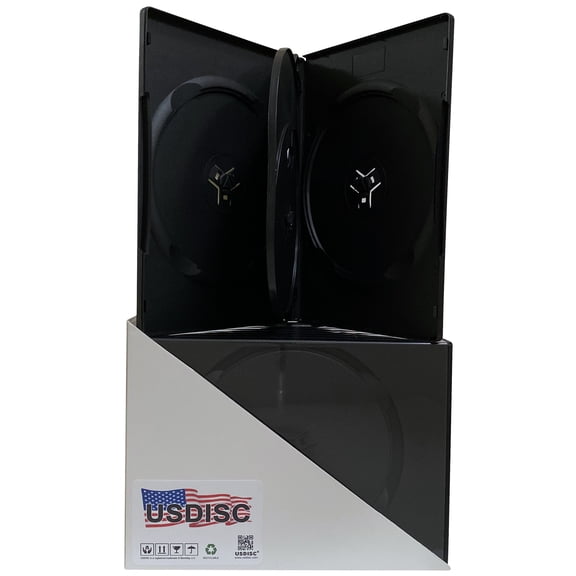 USDISC DVD Cases Standard 14mm Economy, Quadruple 4 Disc, Black, Pack Of 25
