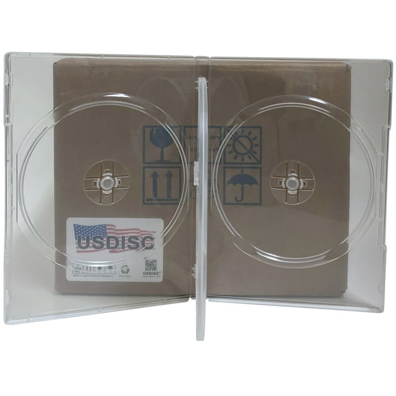 USDISC DVD Cases Standard 14mm Economy, Quadruple 4 Disc, Clear, Pack Of 10