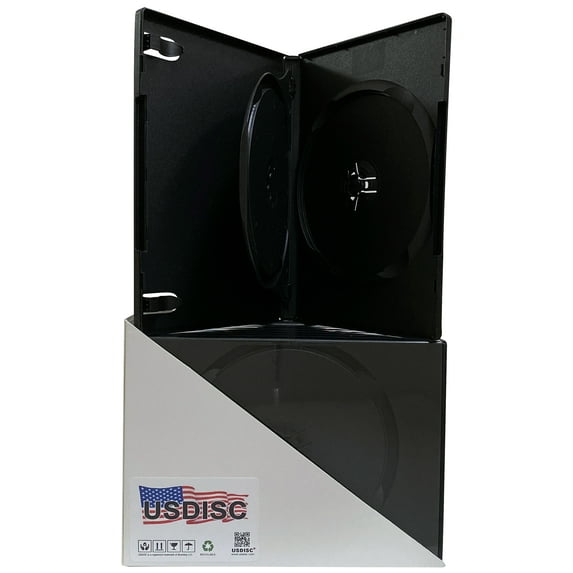 USDISC DVD Cases Standard 14mm Premium, Double 2 Disc, Black, Pack Of 10