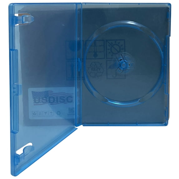 USDISC DVD Cases Standard 14mm Premium, Single 1 Disc, Clear Blue, Pack Of 10