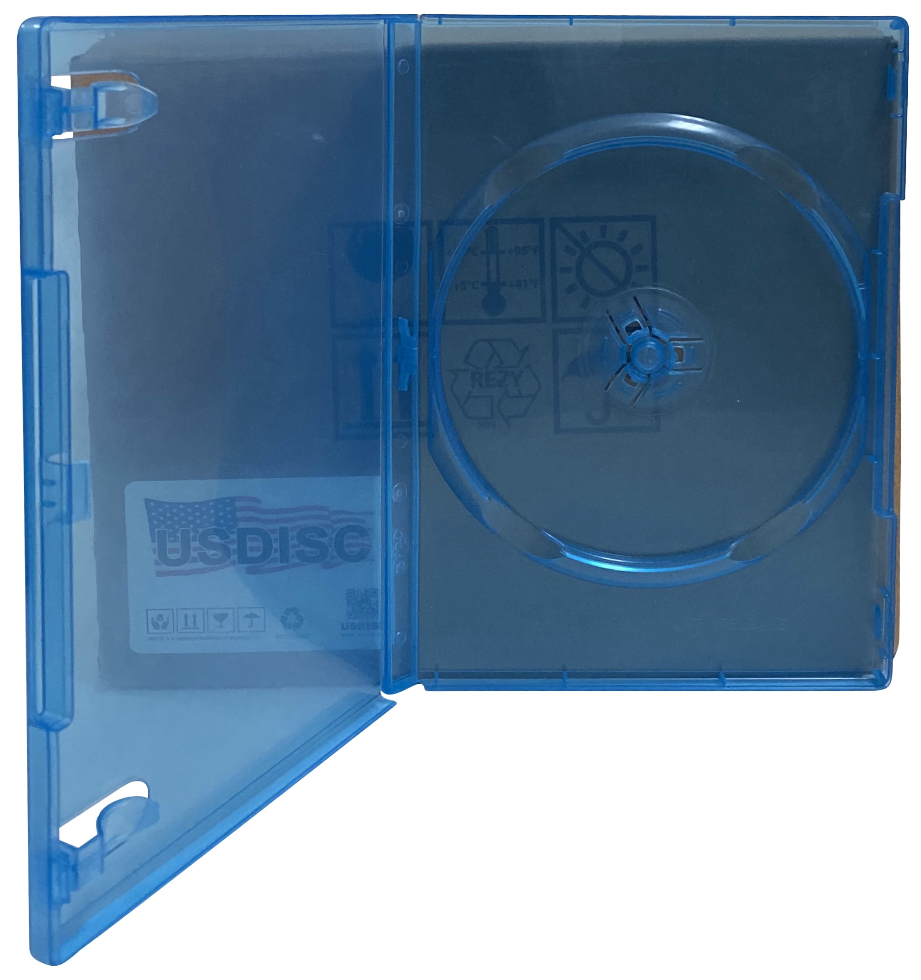 USDISC DVD Cases Standard 14mm Premium, Single 1 Disc, Clear Blue, Pack Of 25