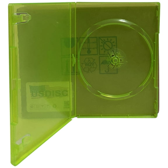 USDISC DVD Cases Standard 14mm Premium, Single 1 Disc, Clear Green, Pack Of 500