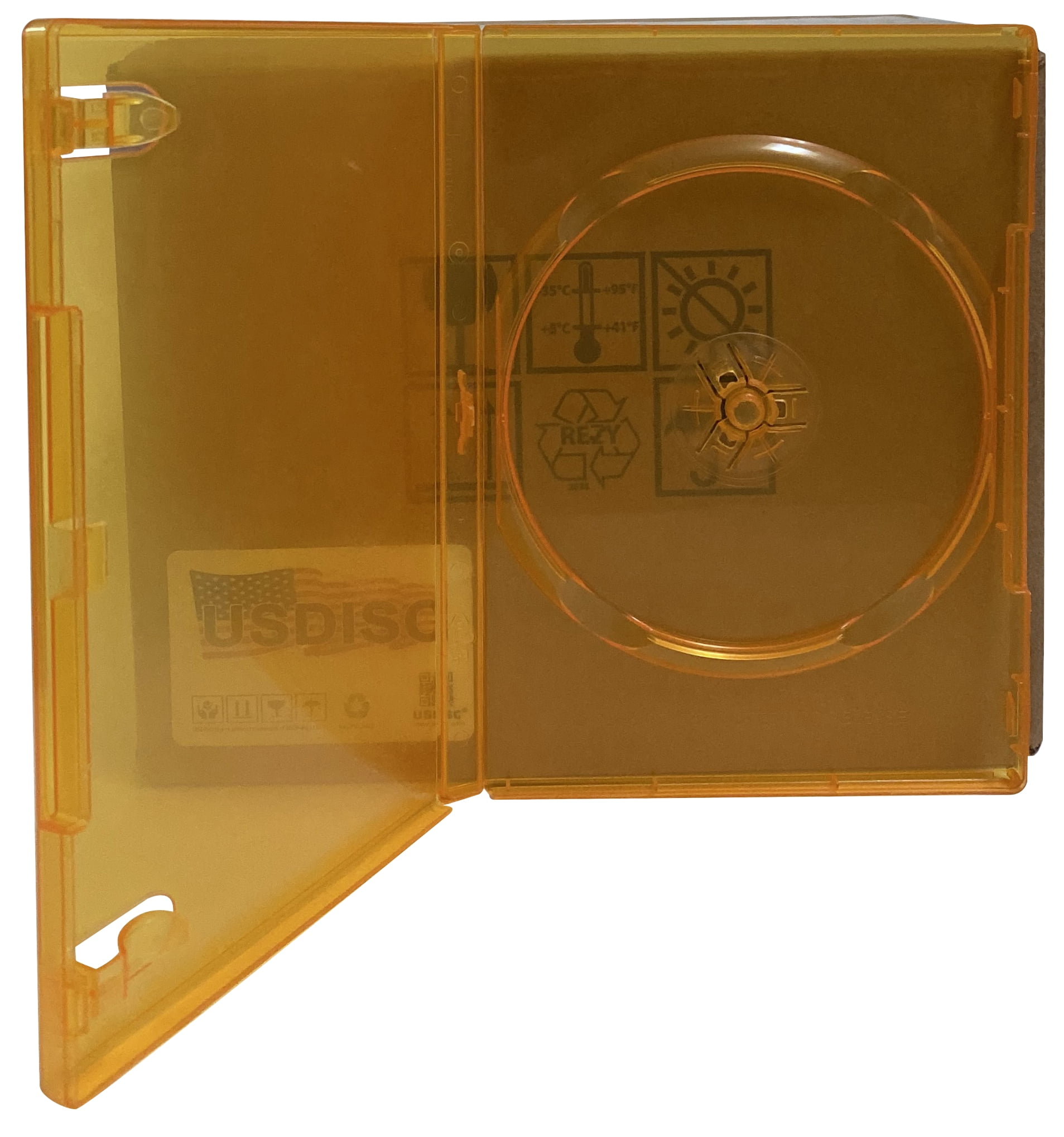 USDISC DVD Cases Standard 14mm Premium, Single 1 Disc, Clear Orange, Pack Of 25
