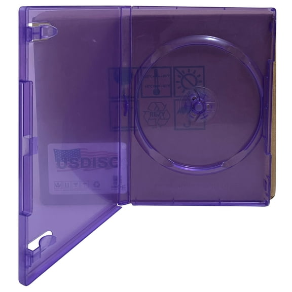 USDISC DVD Cases Standard 14mm Premium, Single 1 Disc, Clear Purple, Pack Of 50