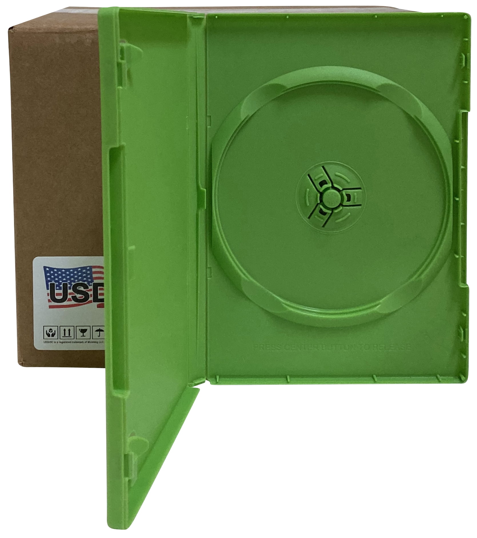 USDISC DVD Cases Standard 14mm Premium, Single 1 Disc, Green, Pack Of 10