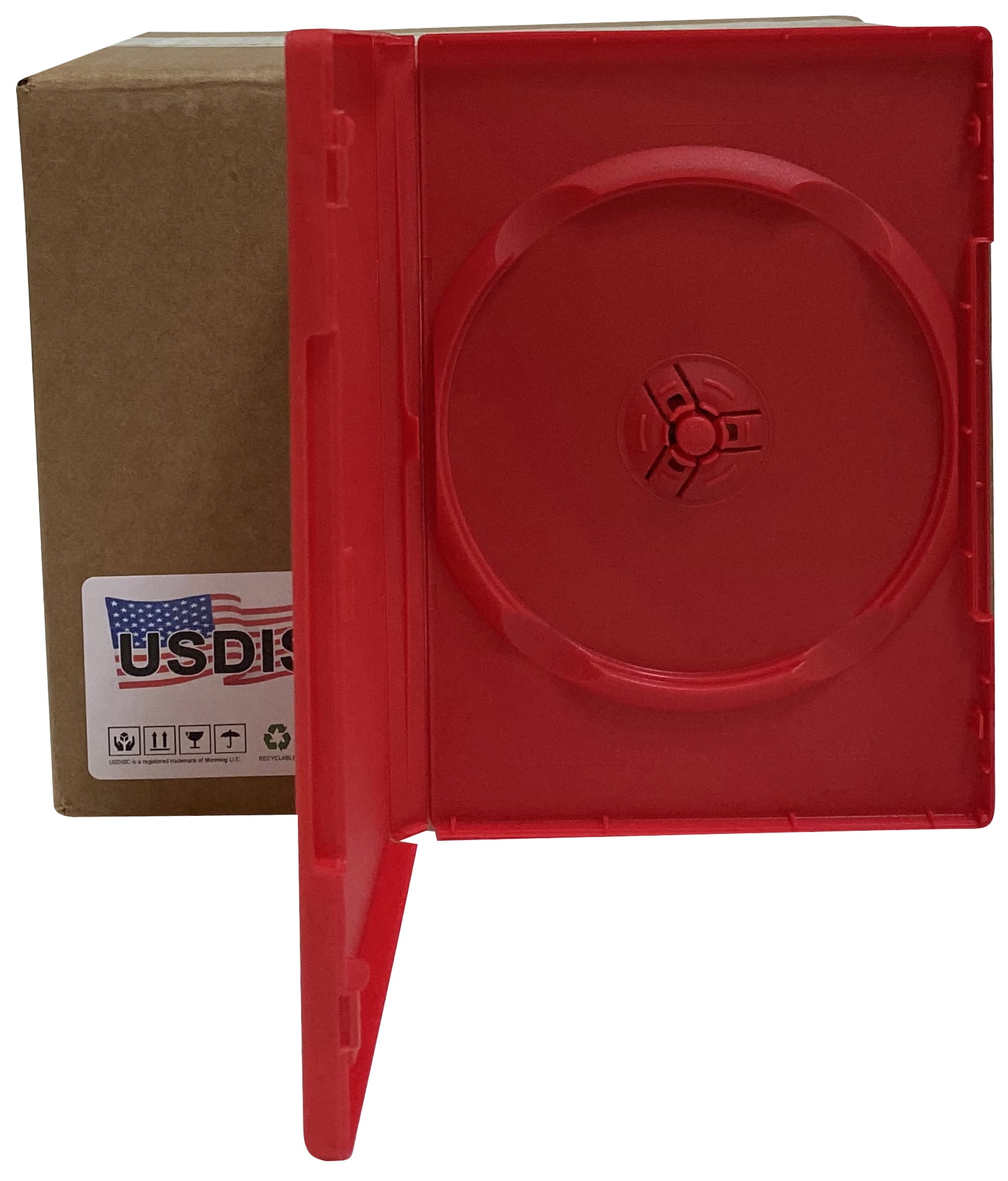 USDISC DVD Cases Standard 14mm Premium, Single 1 Disc, Red, Pack Of 10