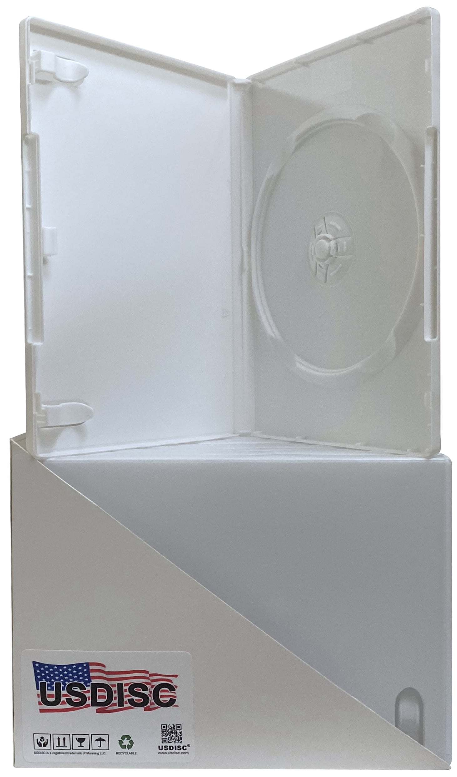USDISC DVD Cases Standard 14mm Premium, Single 1 Disc, White, Pack Of 10