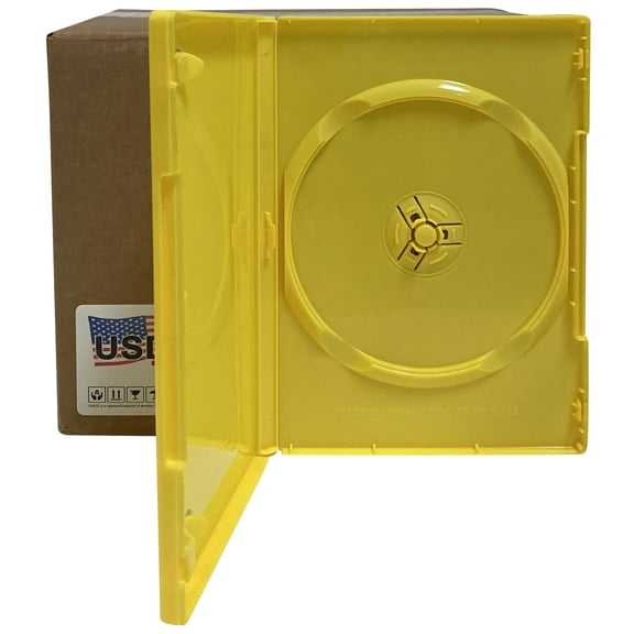 USDISC DVD Cases Standard 14mm Premium, Single 1 Disc, Yellow, Pack Of 500