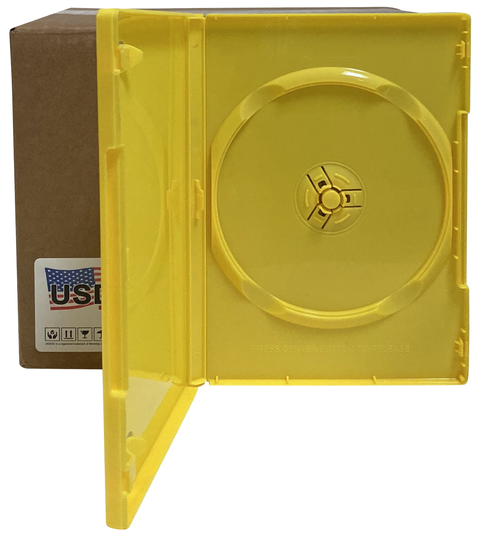 USDISC DVD Cases Standard 14mm Premium, Single 1 Disc, Yellow, Pack Of 50